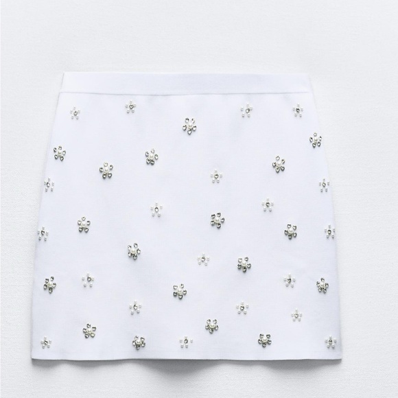 Zara Dresses & Skirts - Zara White Mini Embellished Pencil Skirt